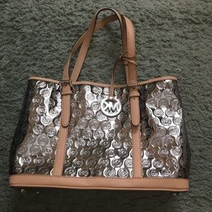 Michael Kors Silver Tote with Leather Trim